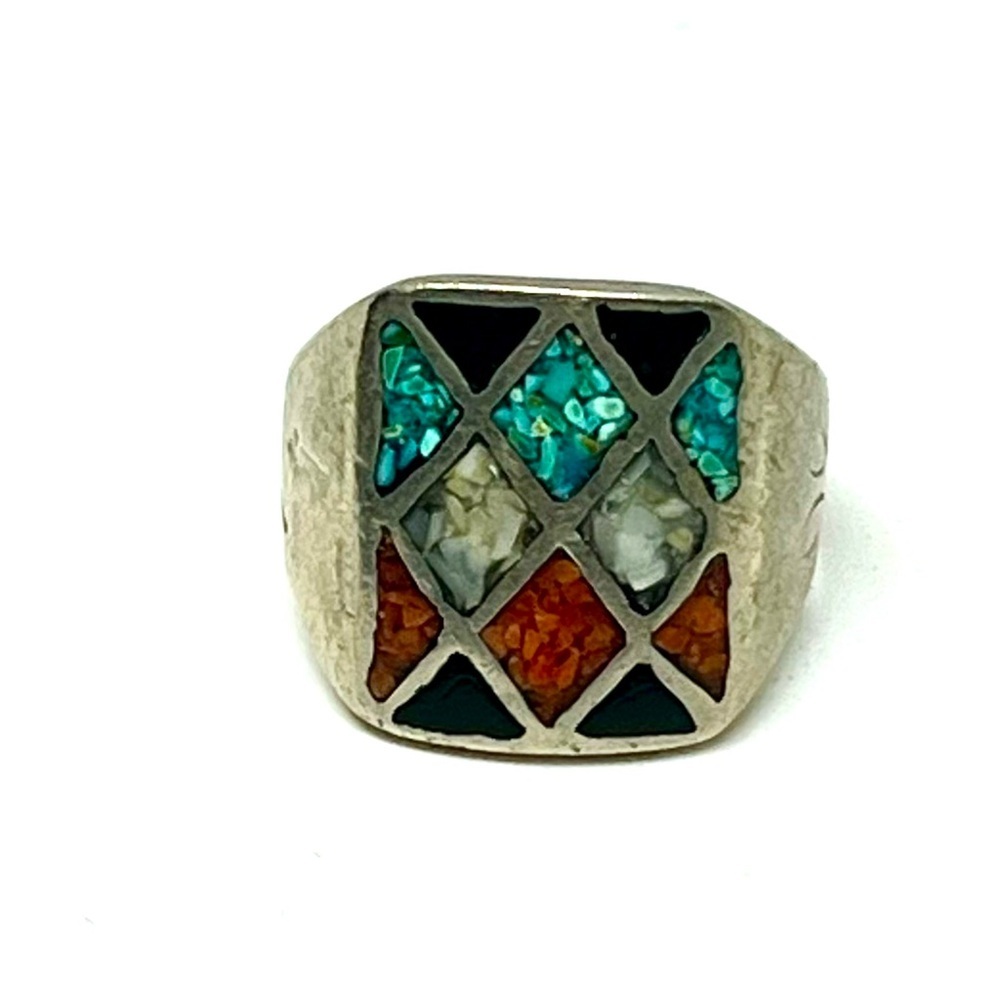 Vintage Southwestern Coral Turquoise Ring - Picture 3 of 4